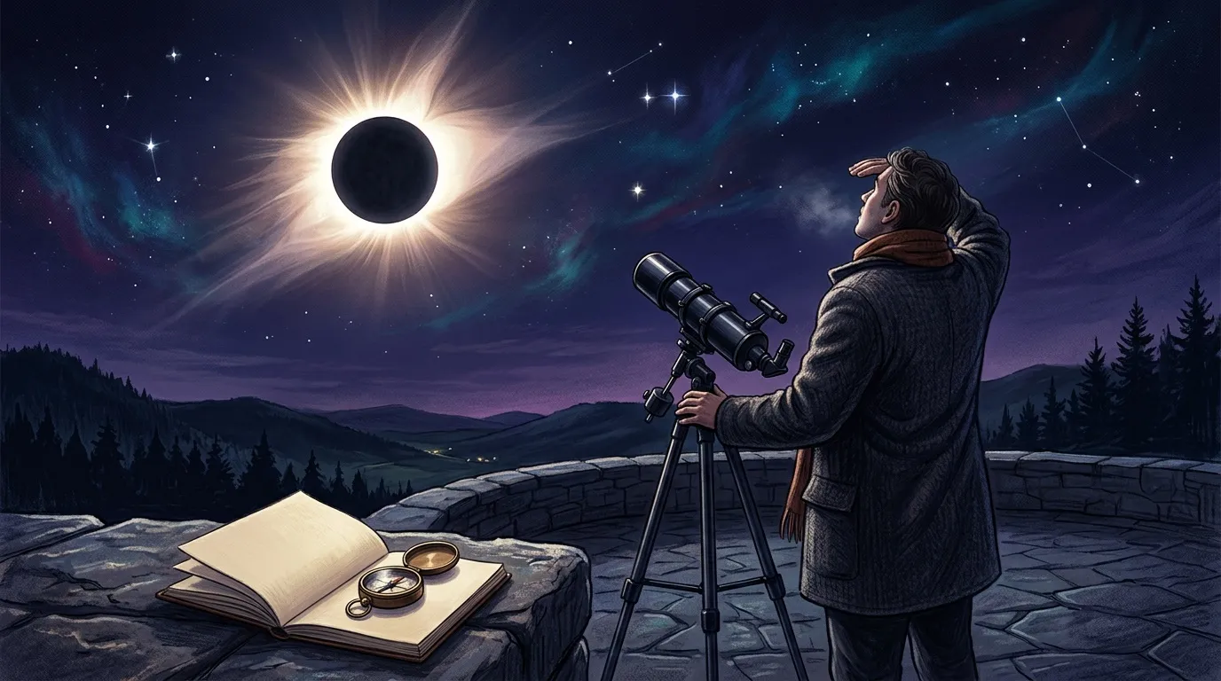 Astronome observant une éclipse solaire totale avec télescope