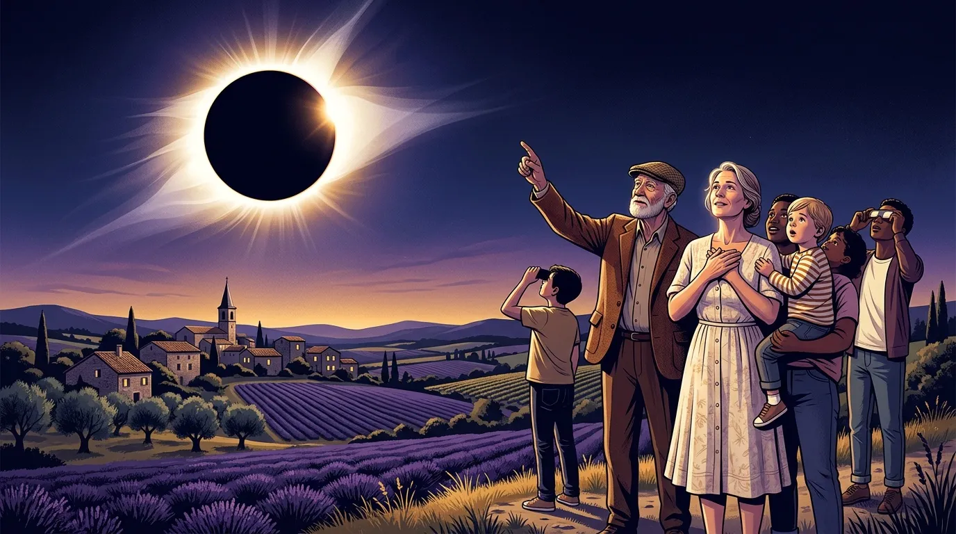 Famille regardant une éclipse solaire totale en Toscane