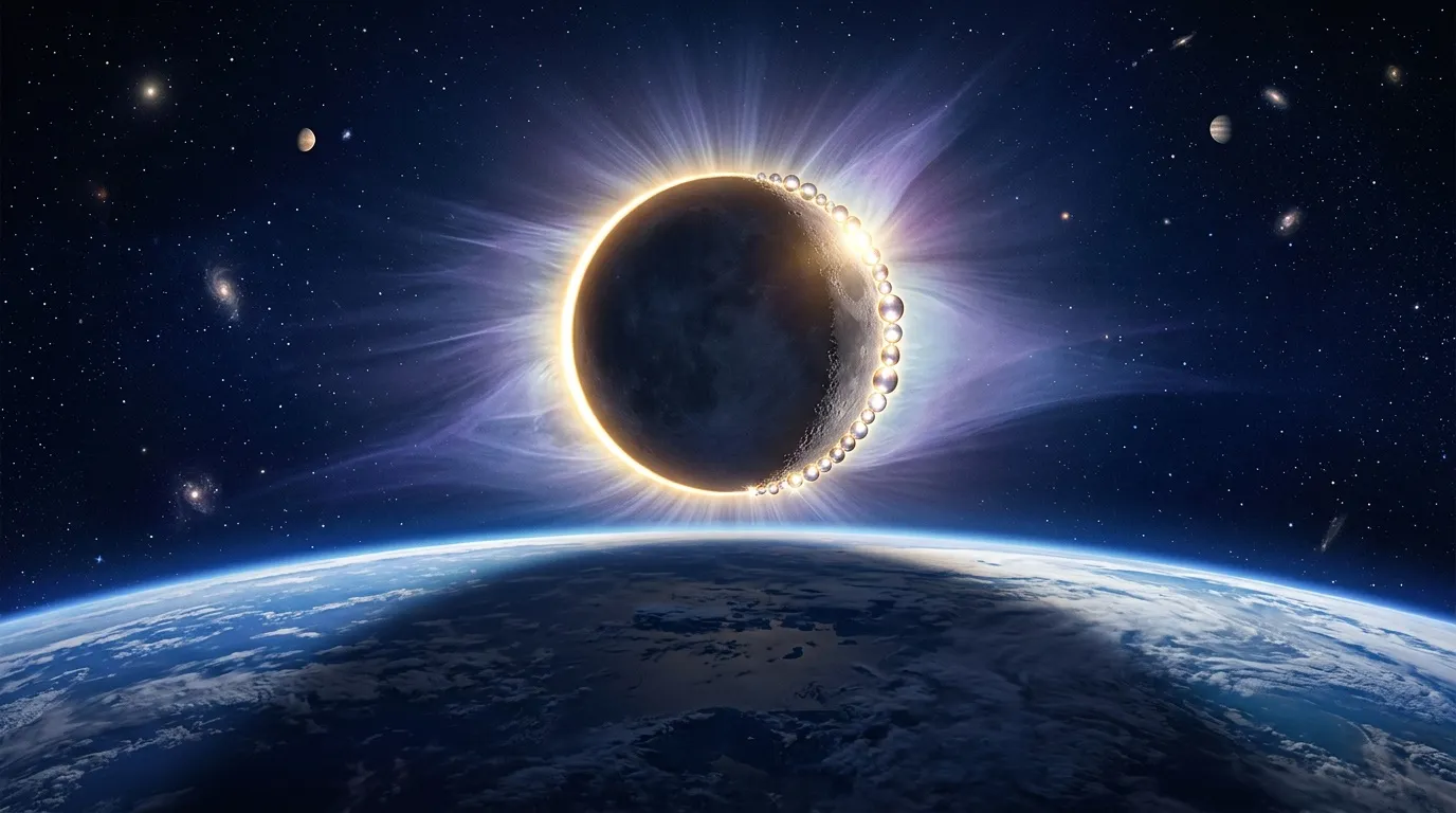 Éclipse solaire totale au-dessus de la Terre avec couronne visible