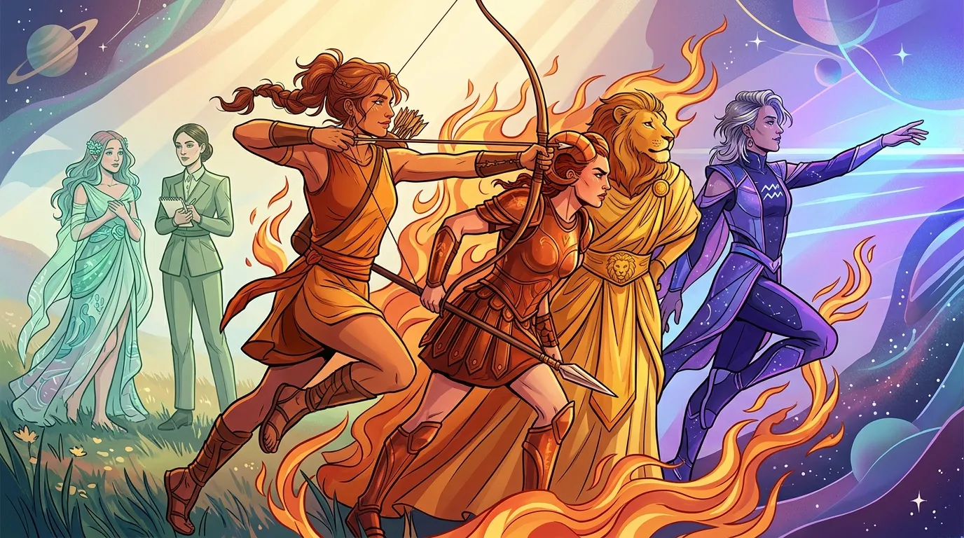 Quatre femmes représentant les éléments feu, air, eau et terre