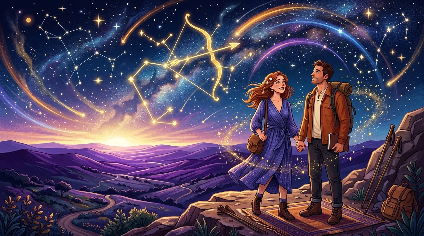 Deux voyageurs admirent le ciel étoilé magique et les constellations brillantes