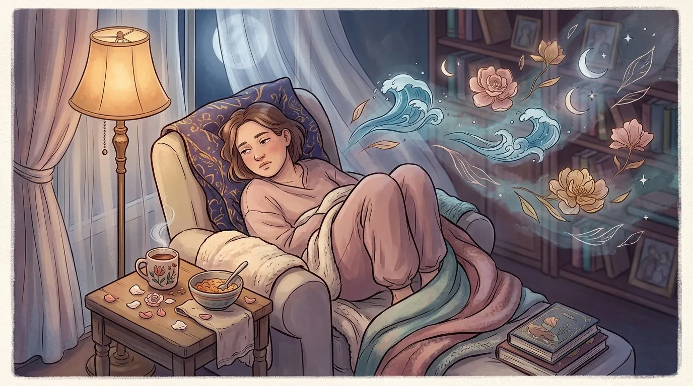 Femme relaxant sur un lit dans une chambre élégante et rêveuse