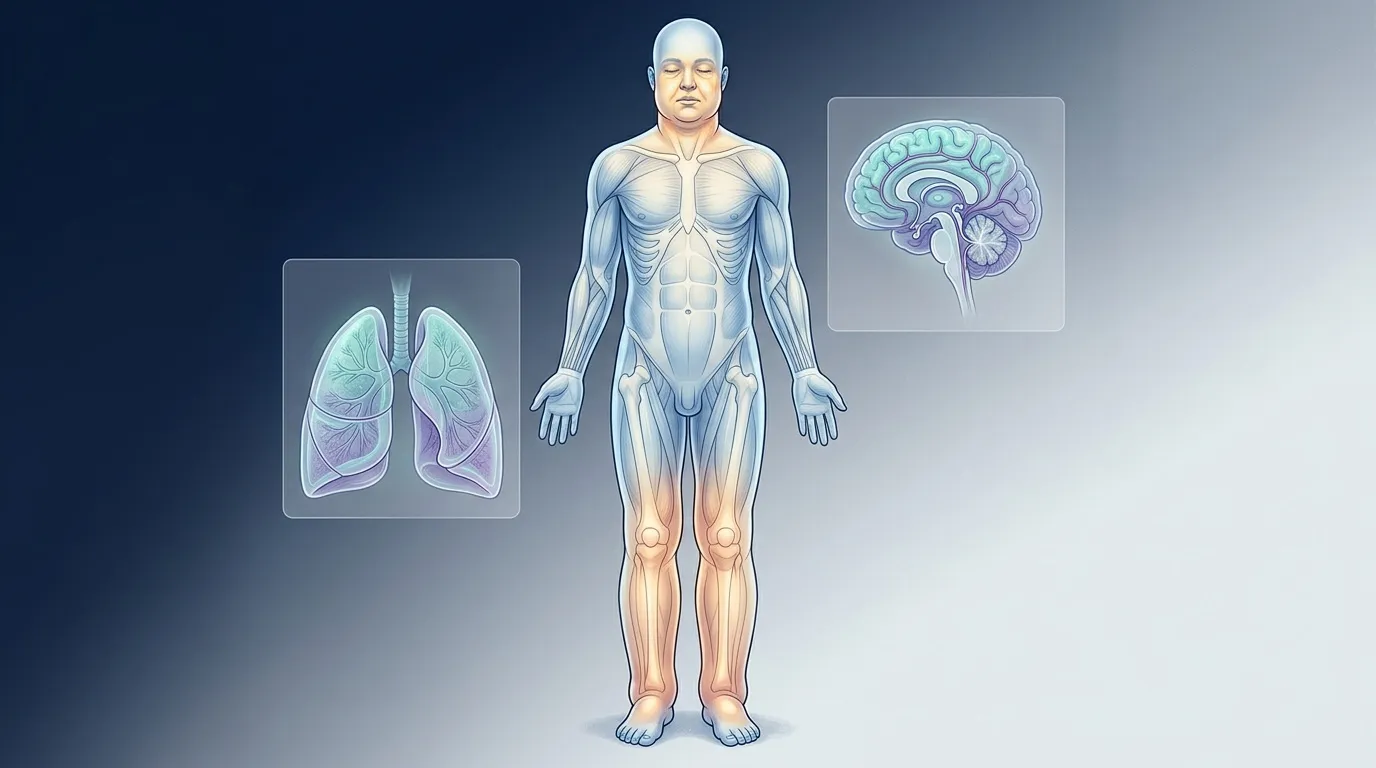 Illustration médicale montrant cerveau, poumons et système nerveux