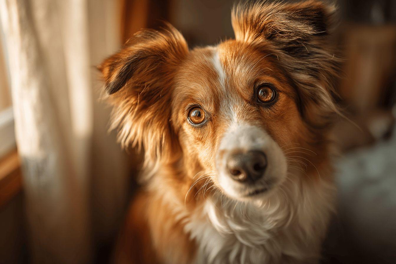 Portrait rapproché d'un chien aux poils roux et blancs